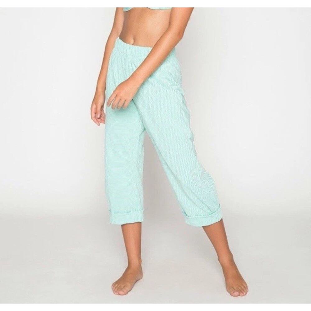 Seea Keiko Pant Size XS S Green Stripe Textured Jacquard Pull On Beach USA L25
